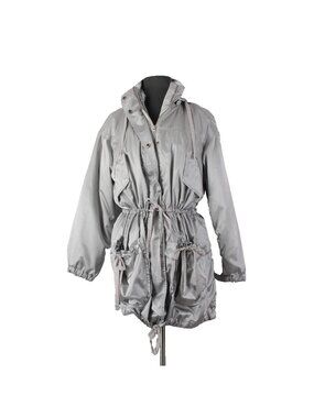 Liz Claiborne Jacket Sz S Silver Hooded Zipper Pockets 100% Polyester Jacket